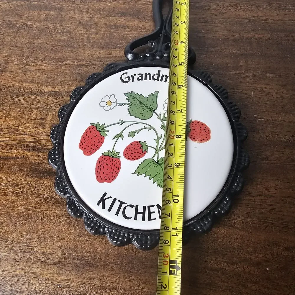 Vintage Grandma’s Kitchen Strawberry Cast Iron & Ceramic Trivet